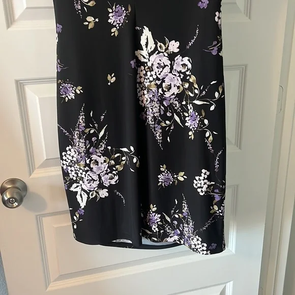 Lauren black dark floral cinched dress SZ 14 black wrap style ruffle career - Picture 9 of 14